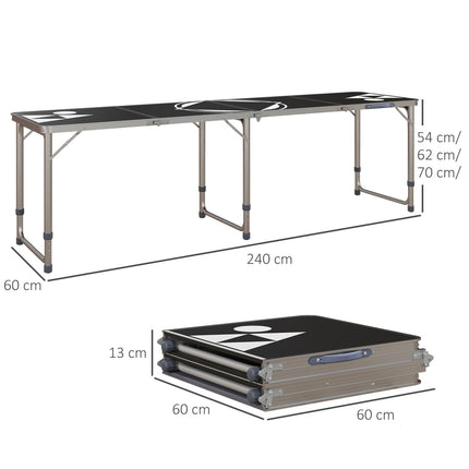 Skládací beer pong stůl 240x60 cm – nastavitelný černý hliník
