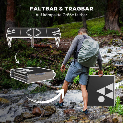 Skládací beer pong stůl 240x60 cm – nastavitelný černý hliník