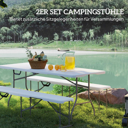 Folding beer tent bench, 2-person, weatherproof, metal legs