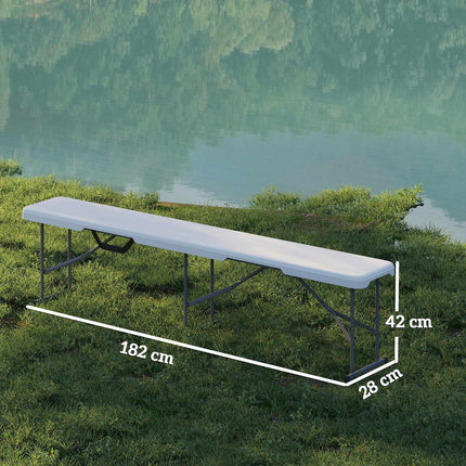 Folding beer tent bench, 2-person, weatherproof, metal legs