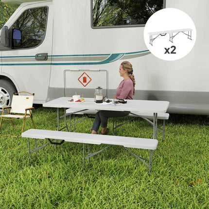 Folding beer tent bench, 2-person, weatherproof, metal legs
