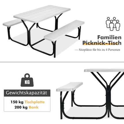 Pivní set – piknikový stůl a 2 lavice s bílým kovovým rámem