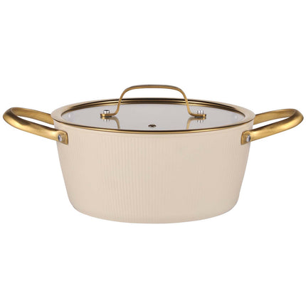 Béžový hliníkový hrnec 24 cm s poklicí, objem 4.4 L
