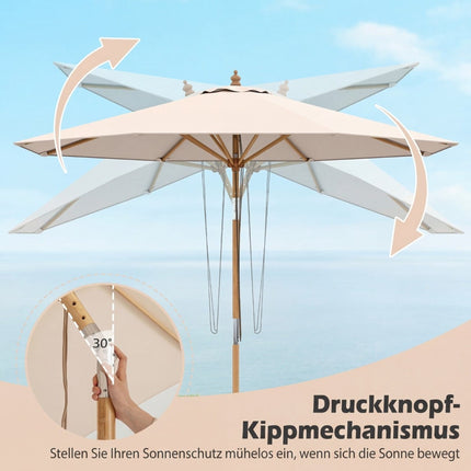 Béžový zahradní slunečník, 270 cm, bambusová konstrukce, nastavitelný sklon
