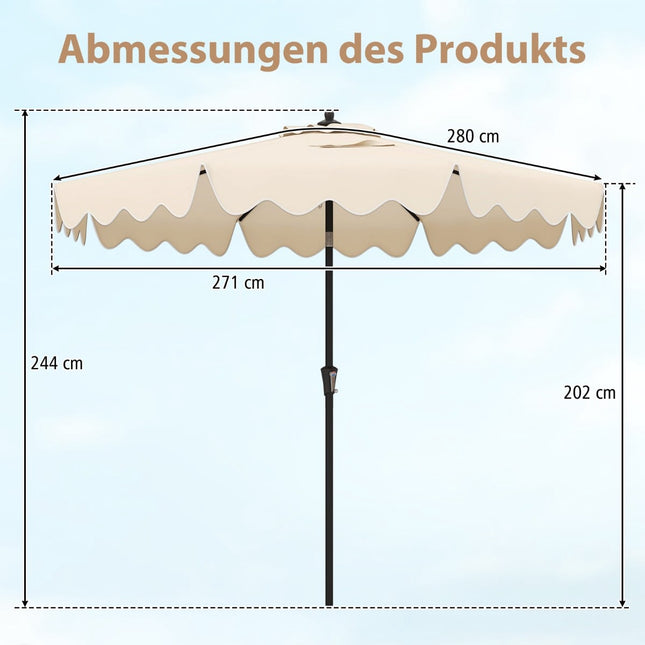 Béžový zahradní slunečník s klikou, naklápěním a ventilací, 280 cm