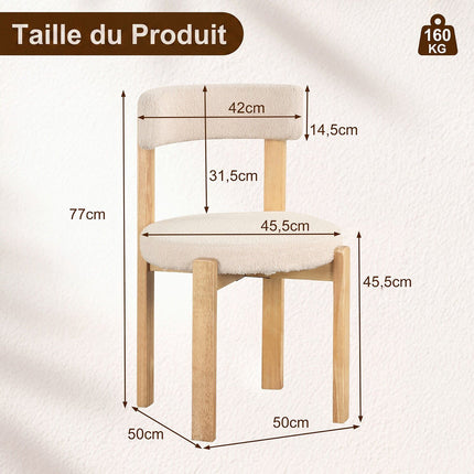 Beige Plush Dining Chairs, Set of 2 – Solid Wood Legs, 160kg Capacity