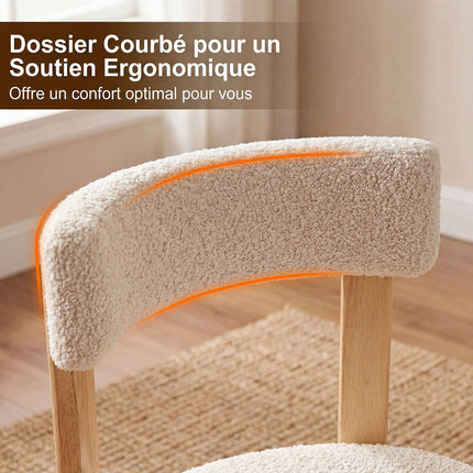 Beige Plush Dining Chairs, Set of 2 – Solid Wood Legs, 160kg Capacity