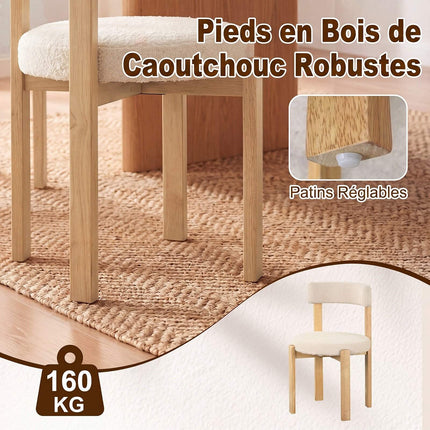 Beige Plush Dining Chairs, Set of 2 – Solid Wood Legs, 160kg Capacity
