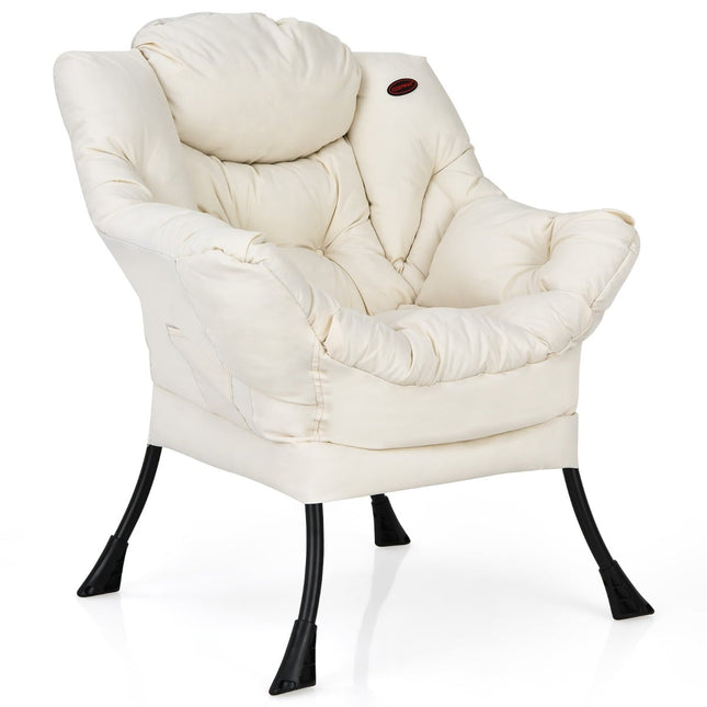 Beige Recliner Chair with Armrests & Side Pocket, 114kg Capacity