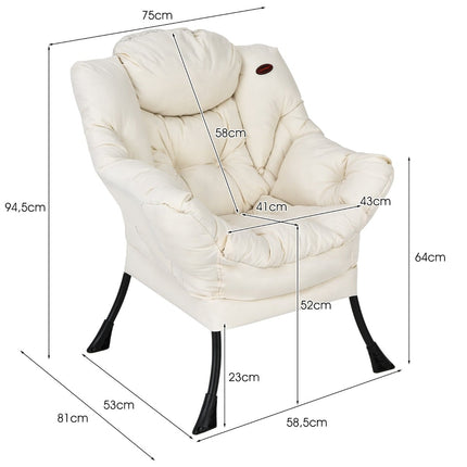 Beige Recliner Chair with Armrests & Side Pocket, 114kg Capacity