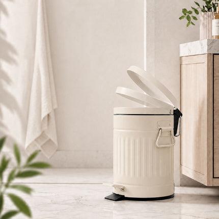 Beige Retro Bathroom Pedal Bin, 3L Capacity