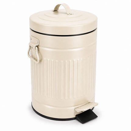 Beige Retro Bathroom Pedal Bin, 5L Capacity, Soft-Close Lid