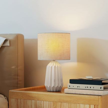Beige Table Lamp with Linen Shade, 22 x 39 cm, Vintage Style