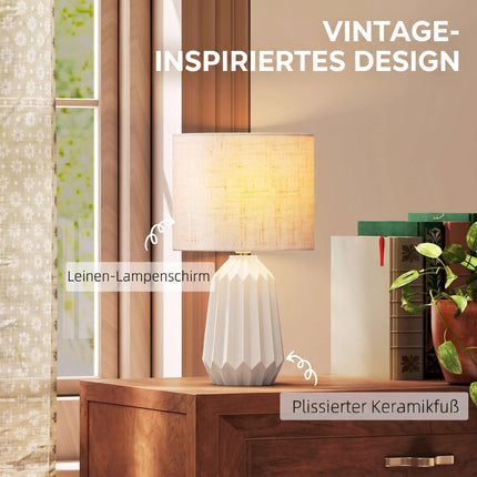 Beige Table Lamp with Linen Shade, 22 x 39 cm, Vintage Style