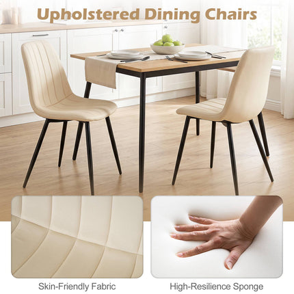 Beige Upholstered Dining Chairs, Set of 4 with Metal Legs