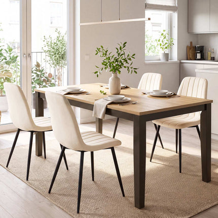 Beige Upholstered Dining Chairs, Set of 4 with Metal Legs