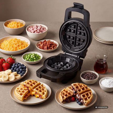 Belgian Filled Waffle Maker 700W with Flip Function, 16 cm, Non-Stick, PFAS Free