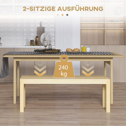 2-seater dining bench in pine, 120x33x45 cm, capacity 240 kg