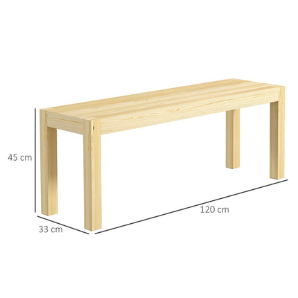 2-seater dining bench in pine, 120x33x45 cm, capacity 240 kg