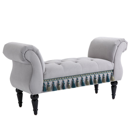 Elegantní šedá čalouněná dřevěná lavice - 117 x 40 x 58 cm