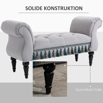 Elegantní šedá čalouněná dřevěná lavice - 117 x 40 x 58 cm