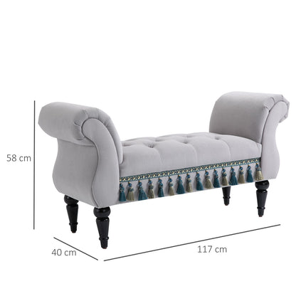 Elegantní šedá čalouněná dřevěná lavice - 117 x 40 x 58 cm