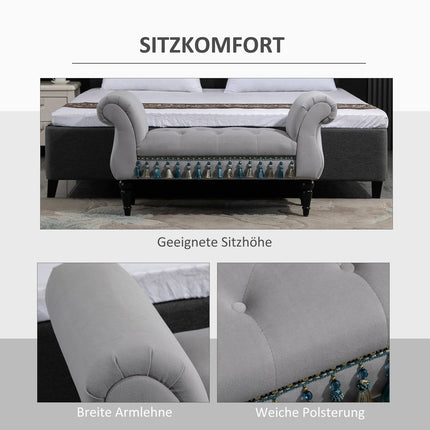 Elegantní šedá čalouněná dřevěná lavice - 117 x 40 x 58 cm