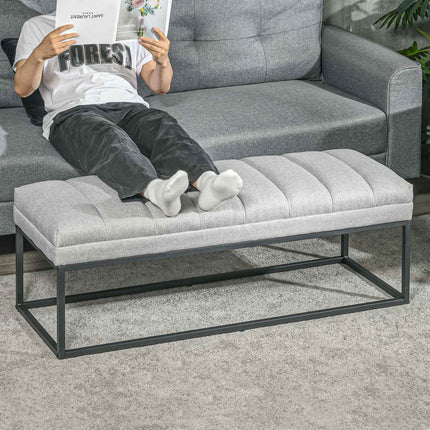 Čalouněná lavice k posteli, světle šedý len, 120x44x45.5 cm, nosnost 200 kg