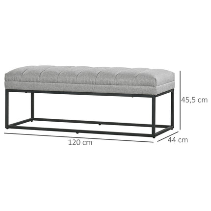 Čalouněná lavice k posteli, světle šedý len, 120x44x45.5 cm, nosnost 200 kg