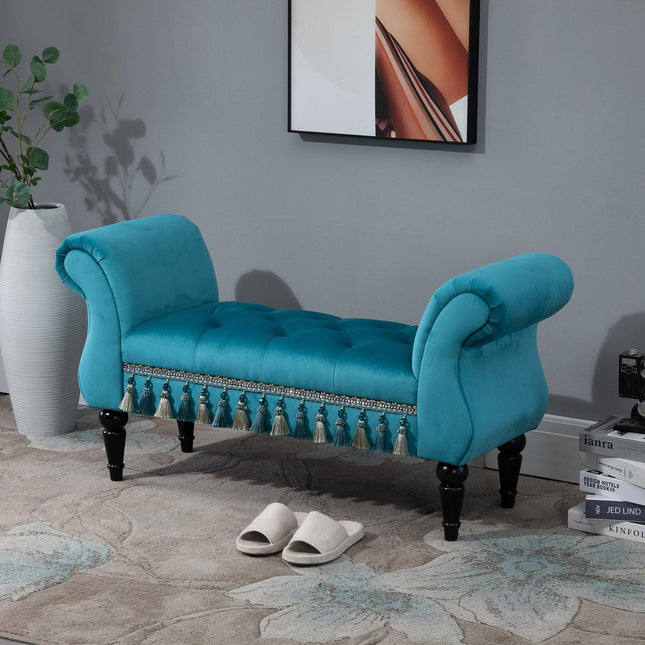 Luxusní modrá čalouněná lavice – 117 x 40 x 58 cm