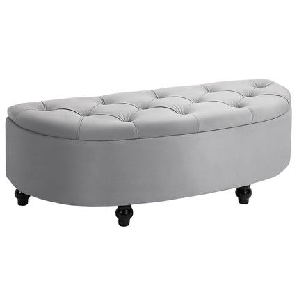 Velvet Touch storage bench stool, rubber wood, grey
