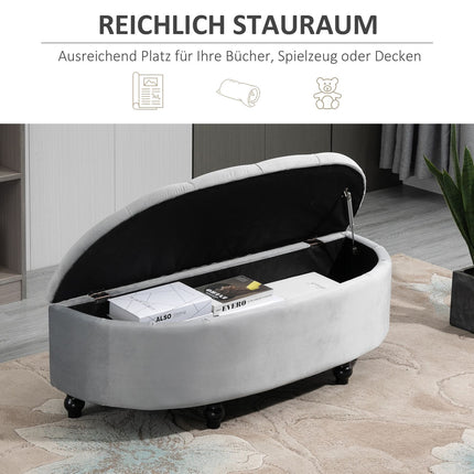 Velvet Touch storage bench stool, rubber wood, grey
