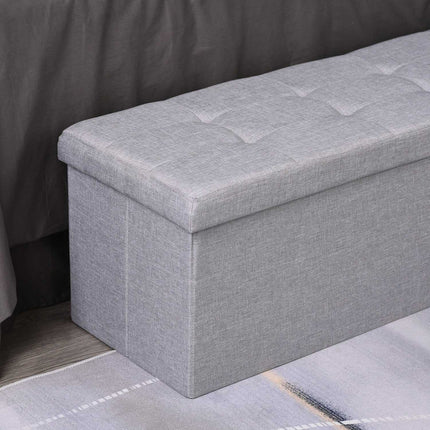 Gray upholstered storage bench, foldable with dividers