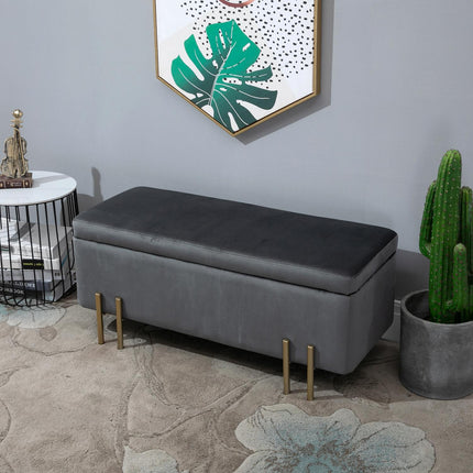 Čalouněná úložná lavice, tmavě šedý textil, 100x40x42 cm