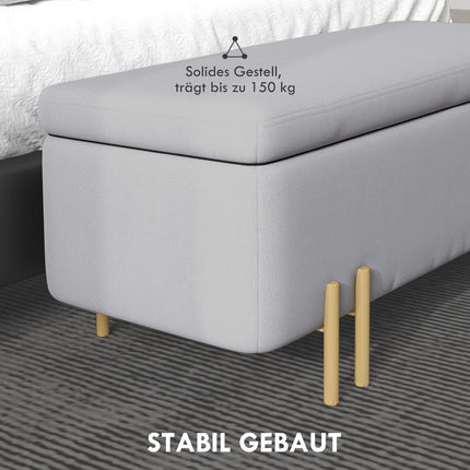 Čalouněná úložná lavice - světle šedý textil, 100x40x42 cm