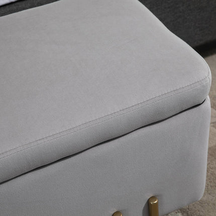 Čalouněná úložná lavice - světle šedý textil, 100x40x42 cm