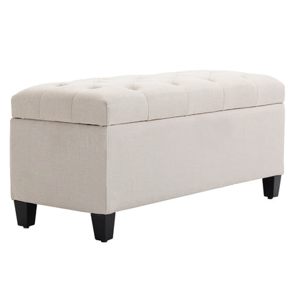 Úložná lavice, krémový potah, polyester se vzhledem lnu, 100 cm
