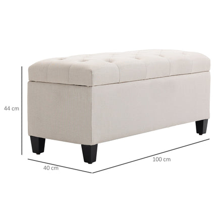 Úložná lavice, krémový potah, polyester se vzhledem lnu, 100 cm