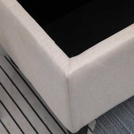 Úložná lavice, krémový potah, polyester se vzhledem lnu, 100 cm