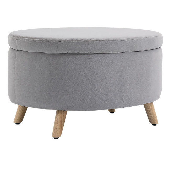 Bank Gestoffeerde Bank met Opbergruimte Ovale Vorm Kruk Hal Slaapkamer Woonkamer Fluweelachtig Polyester Rubber Hout Lichtgrijs 71 x 51,5 x 42 cm