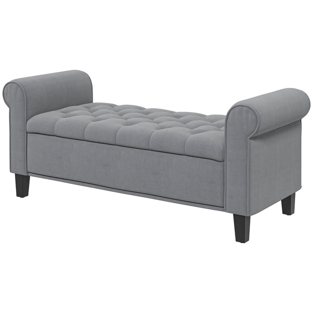 Šedá čalouněná lavice s úložným prostorem, vzhled sametu, nosnost 120 kg