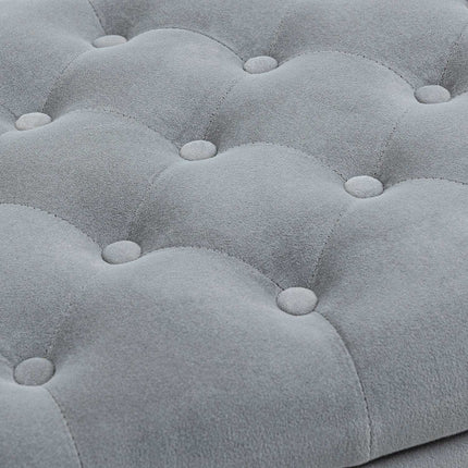 Gray upholstered bench with storage, velvet look, 120 kg capacity