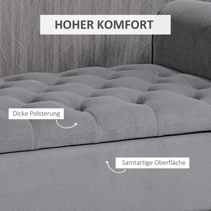 Gray upholstered bench with storage, velvet look, 120 kg capacity