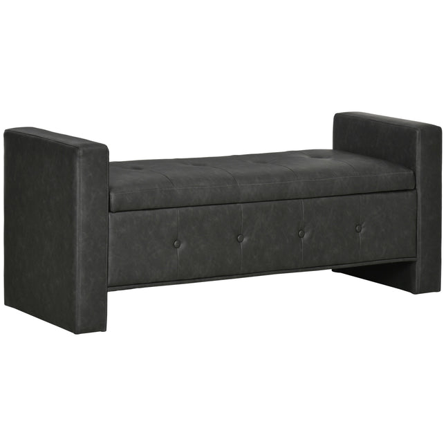 Bank Met Opbergruimte Gestoffeerde Bank Met Soft-Close Scharnieren En Armleuning, Pu-Hoes, Voor Slaapkamer/Woonkamer, 139X49X68Cm