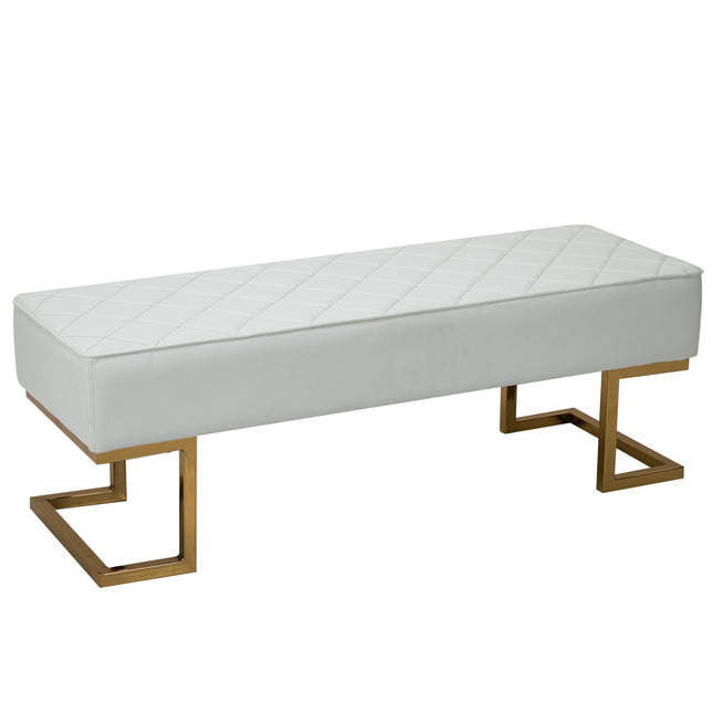 Lavice z umělé kůže bílo-zlatá – 120x43x42 cm