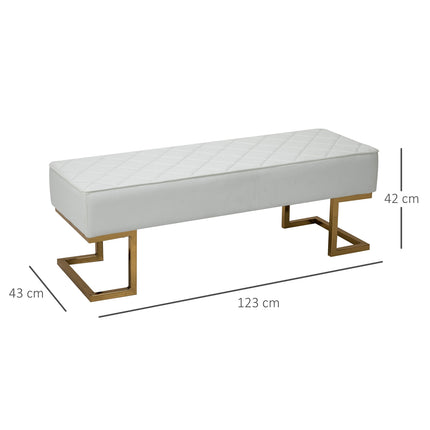 Lavice z umělé kůže bílo-zlatá – 120x43x42 cm