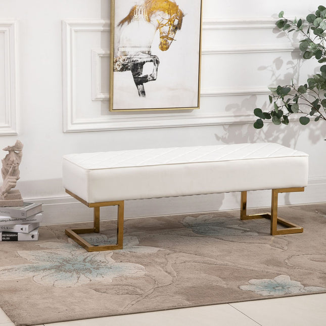 Lavice z umělé kůže bílo-zlatá – 120x43x42 cm