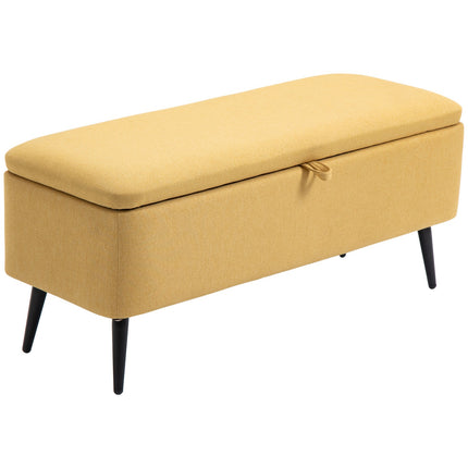Lavice s úložným prostorem, čalouněná, lněný vzhled, nosnost do 150 kg, 101 x 38.5 x 44.5 cm, žlutá