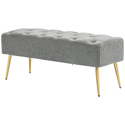 Čalouněná šedá lavice s prošívanými knoflíky, 112x41x46 cm