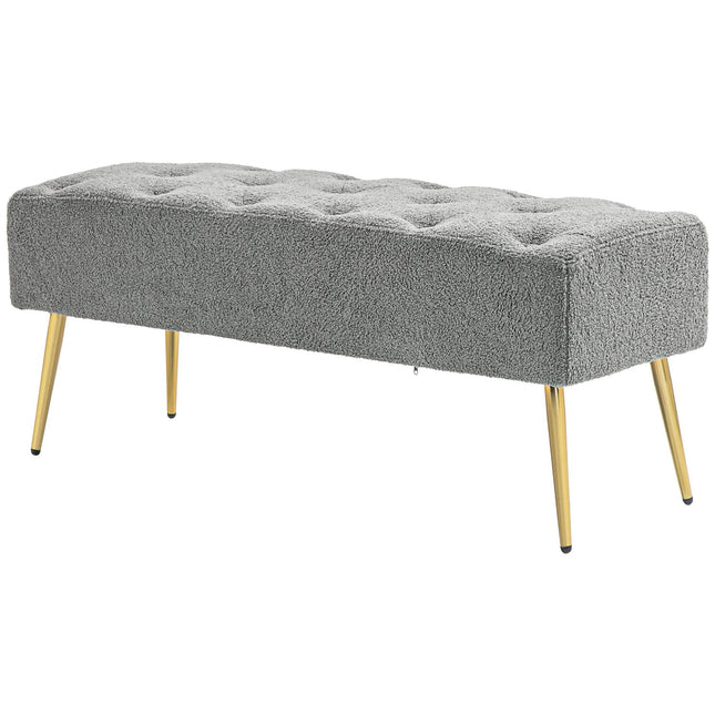 Čalouněná šedá lavice s prošívanými knoflíky, 112x41x46 cm